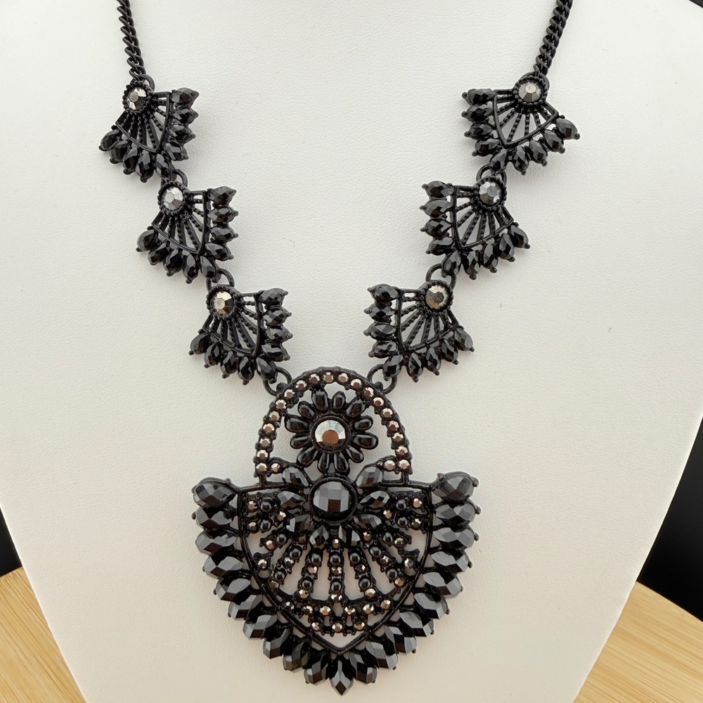 Nicole Miller Necklace Black Beaded Statement Bib Cocktail